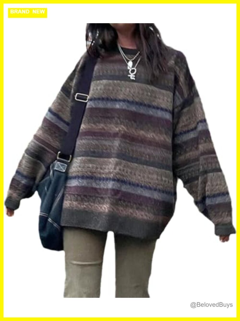 Women's Oversized Striped Knit Sweater Retro Y2K Grunge Pullover